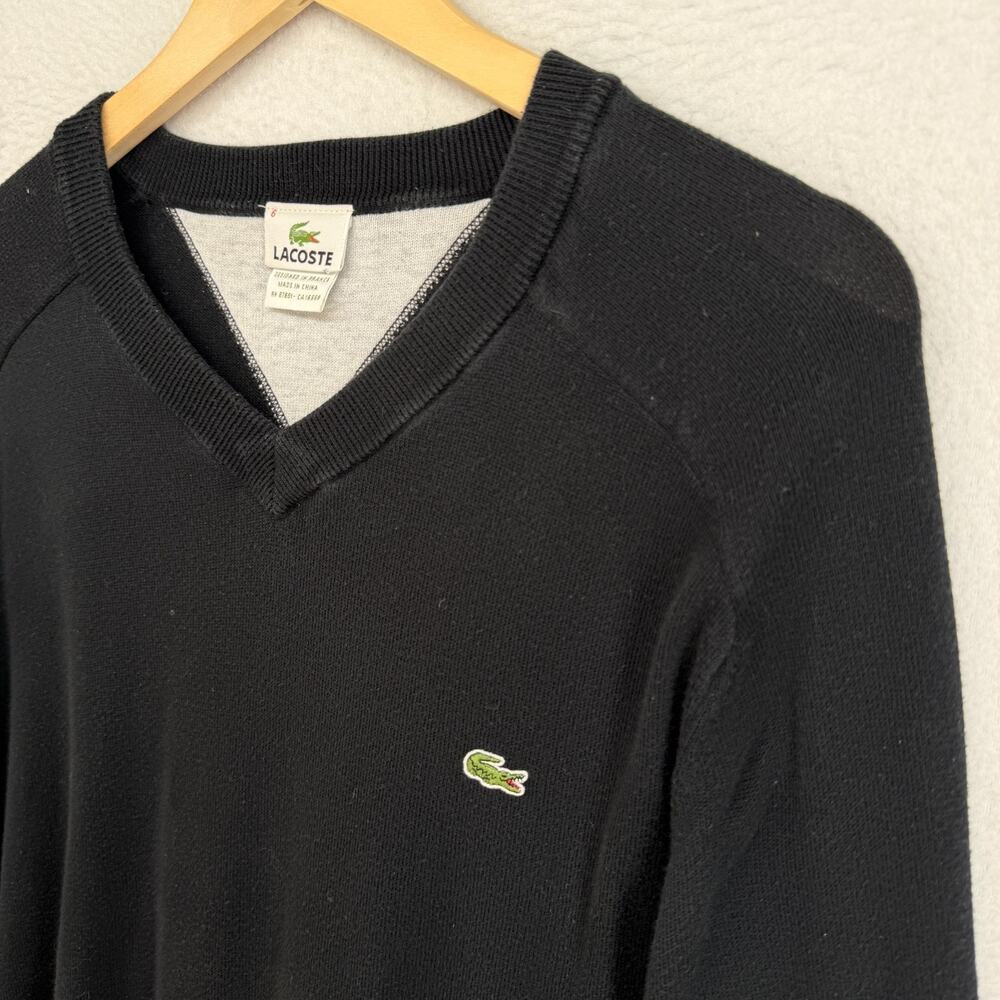 LACOSTE Sweater Mens 6 XL V-Neck Pullover Jumper Cotton Black France